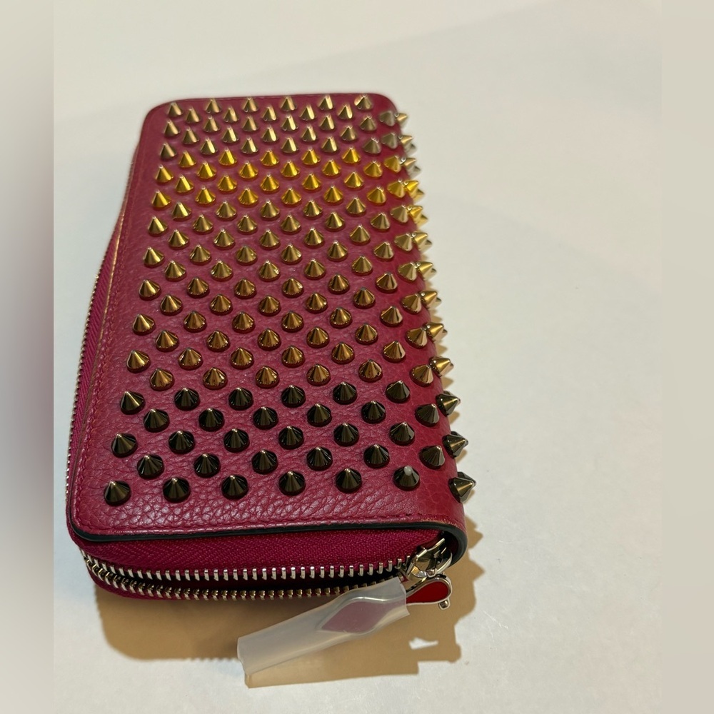 Christian Louboutin Panettone Burgundy Studded Zip Wallet‎